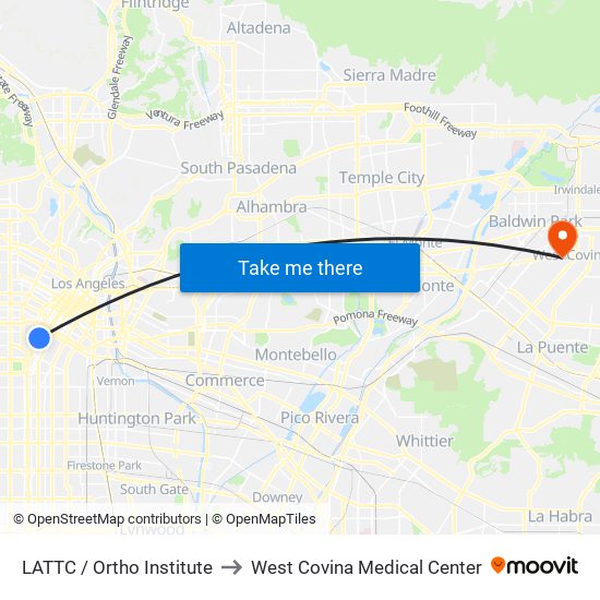 LATTC / Ortho Institute to West Covina Medical Center map