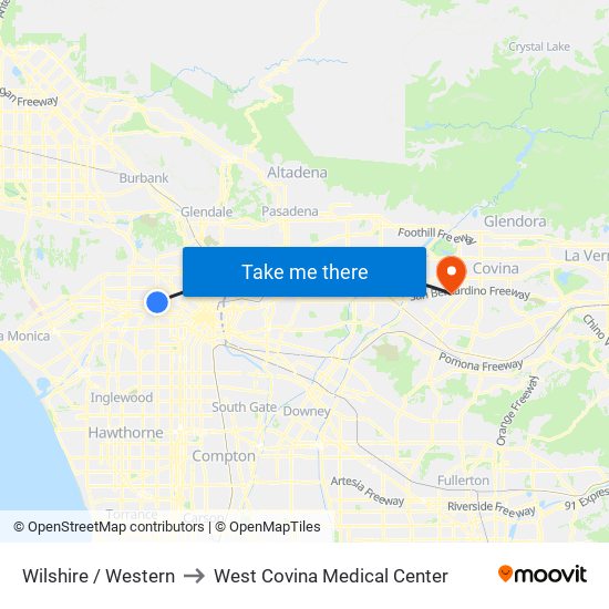 Wilshire / Western to West Covina Medical Center map