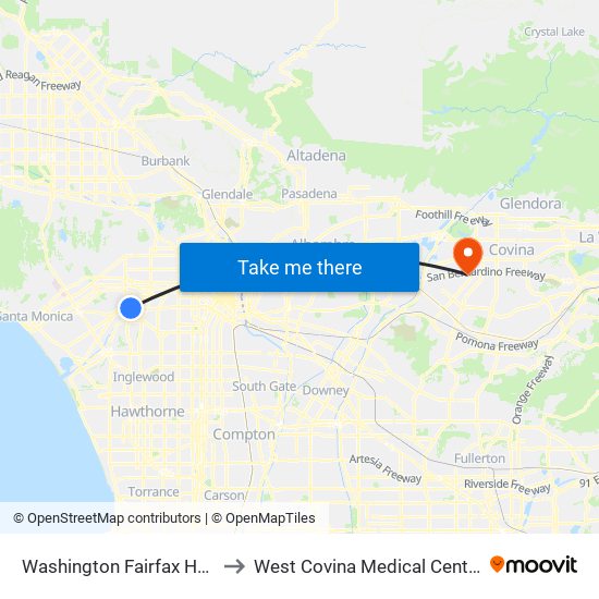 Washington Fairfax Hub to West Covina Medical Center map