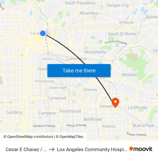 Cesar E Chavez / Alameda to Los Angeles Community Hospital at Norwalk map