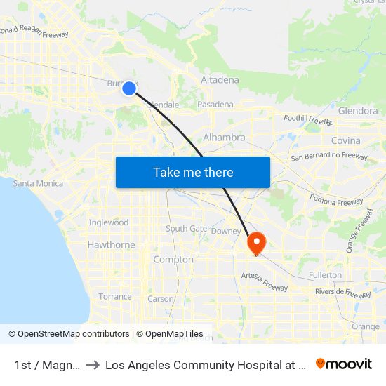 1st / Magnolia to Los Angeles Community Hospital at Norwalk map