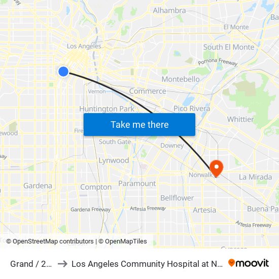 Grand / 23rd to Los Angeles Community Hospital at Norwalk map