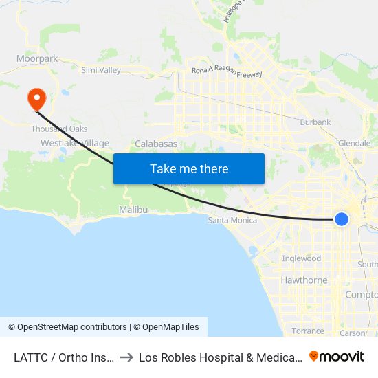 LATTC / Ortho Institute to Los Robles Hospital & Medical Center map