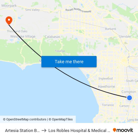 Artesia Station Bay 3 to Los Robles Hospital & Medical Center map