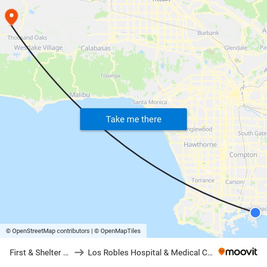 First & Shelter C N to Los Robles Hospital & Medical Center map