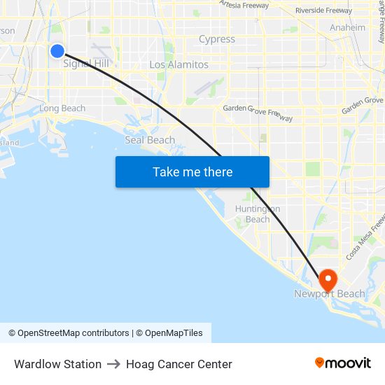 Wardlow Station to Hoag Cancer Center map