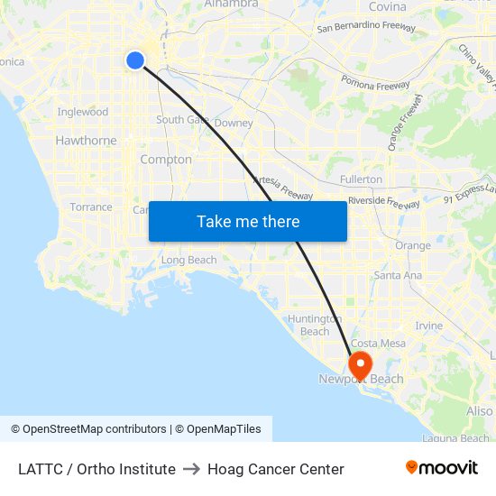 LATTC / Ortho Institute to Hoag Cancer Center map