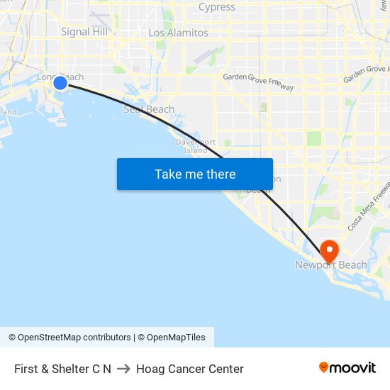 First & Shelter C N to Hoag Cancer Center map