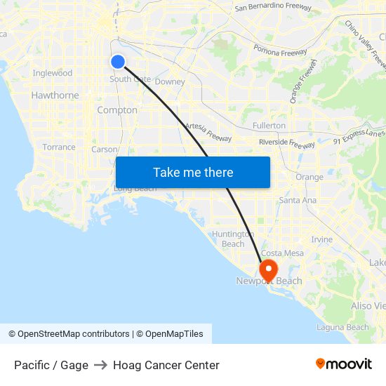 Pacific / Gage to Hoag Cancer Center map