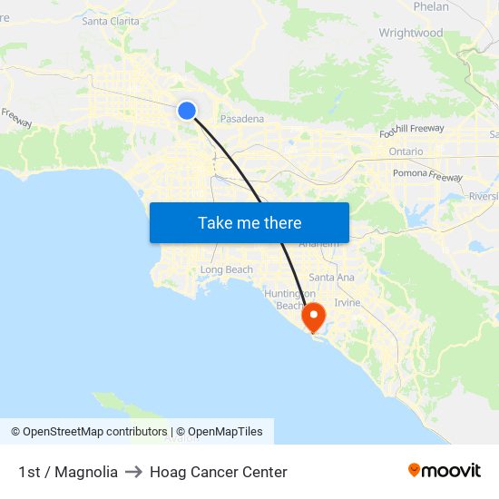 1st / Magnolia to Hoag Cancer Center map