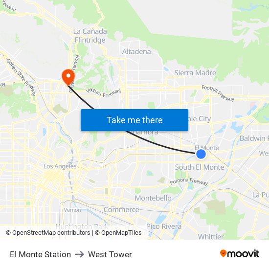 El Monte Station to West Tower map