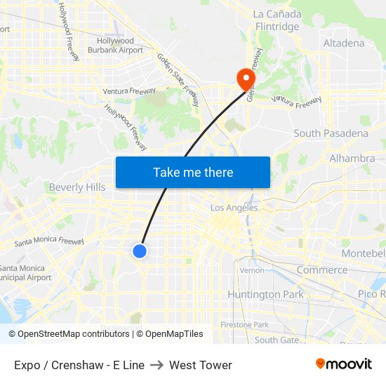 Expo / Crenshaw - E Line to West Tower map