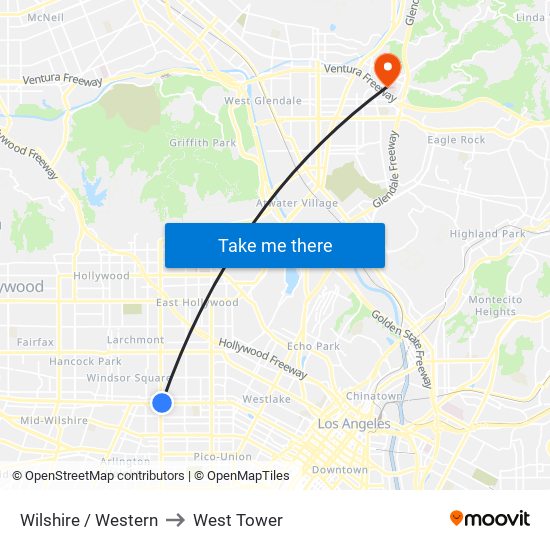 Wilshire / Western to West Tower map