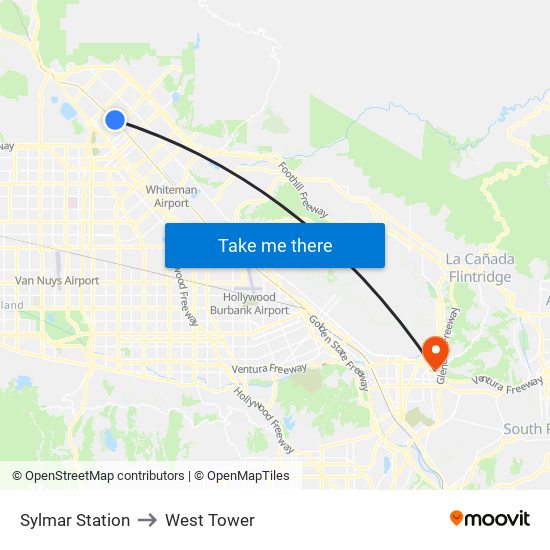 Sylmar Station to West Tower map