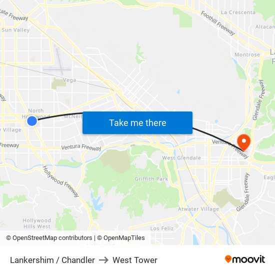 Lankershim / Chandler to West Tower map