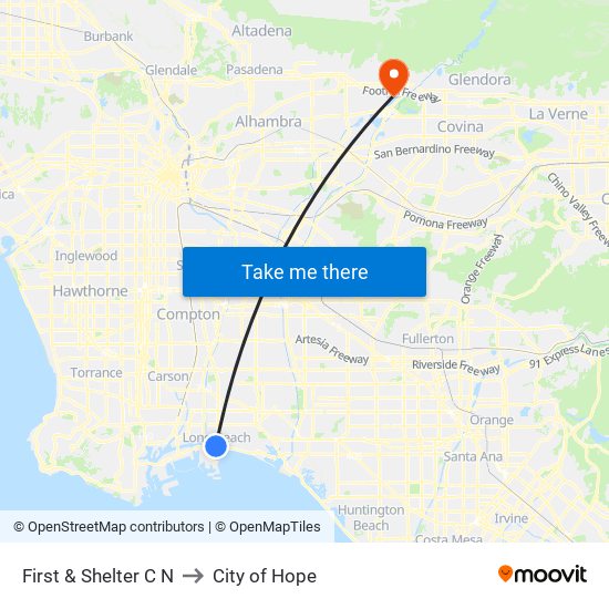 First & Shelter C N to City of Hope map