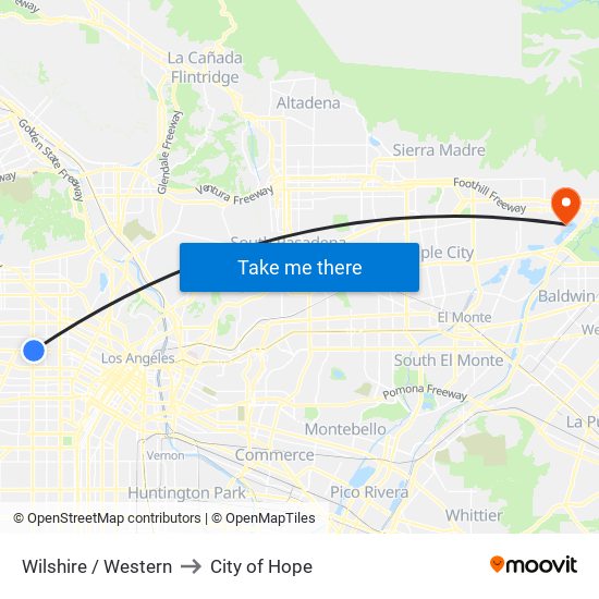 Wilshire / Western to City of Hope map