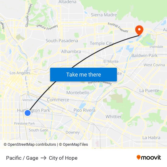 Pacific / Gage to City of Hope map