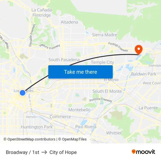 Broadway / 1st to City of Hope map