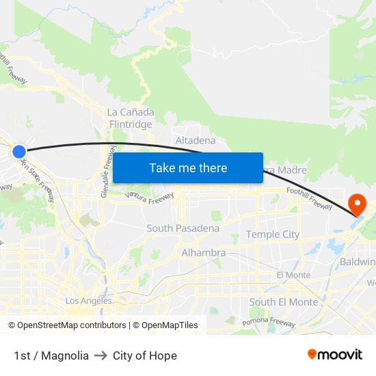 1st / Magnolia to City of Hope map