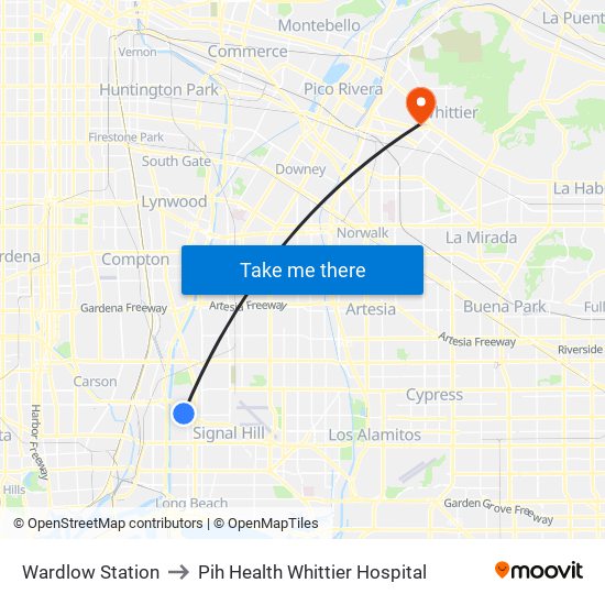 Wardlow Station to Pih Health Whittier Hospital map