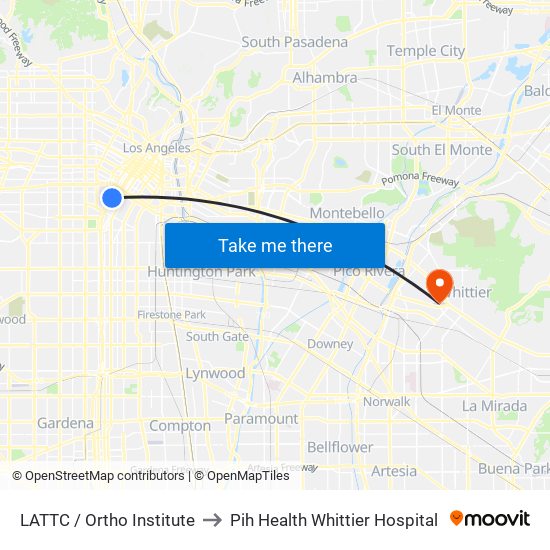 LATTC / Ortho Institute to Pih Health Whittier Hospital map