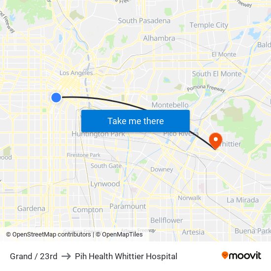 Grand / 23rd to Pih Health Whittier Hospital map