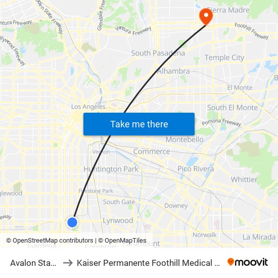 Avalon Station to Kaiser Permanente Foothill Medical Offices map