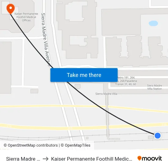 Sierra Madre Villa to Kaiser Permanente Foothill Medical Offices map