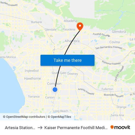 Artesia Station Bay 3 to Kaiser Permanente Foothill Medical Offices map