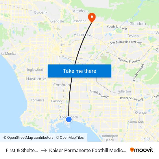 First & Shelter C N to Kaiser Permanente Foothill Medical Offices map