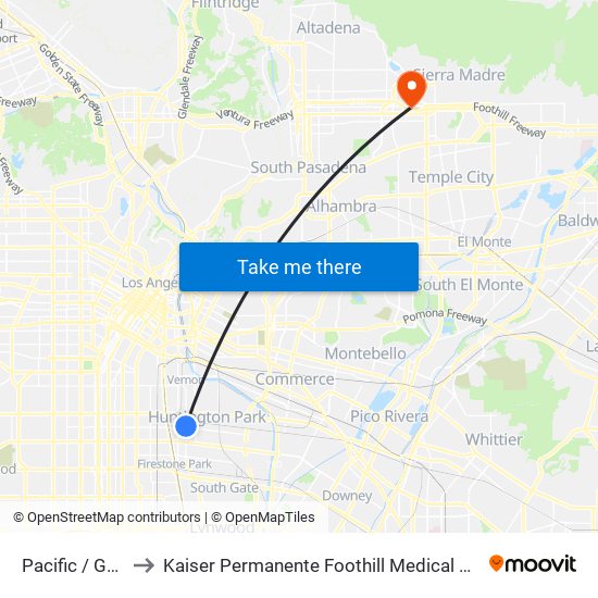 Pacific / Gage to Kaiser Permanente Foothill Medical Offices map