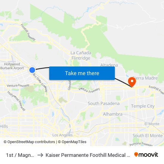 1st / Magnolia to Kaiser Permanente Foothill Medical Offices map