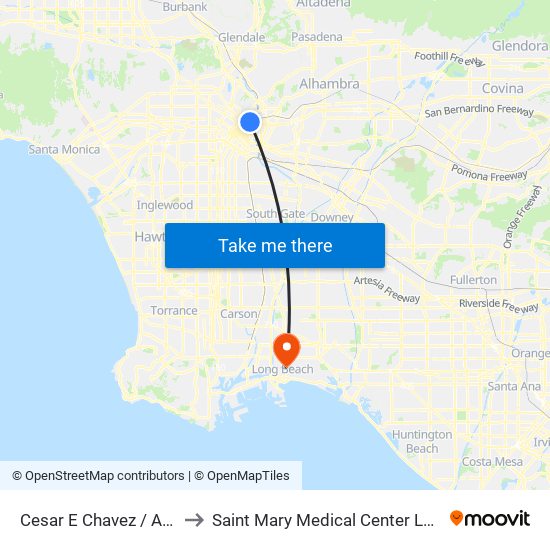 Cesar E Chavez / Alameda to Saint Mary Medical Center Long Beach map