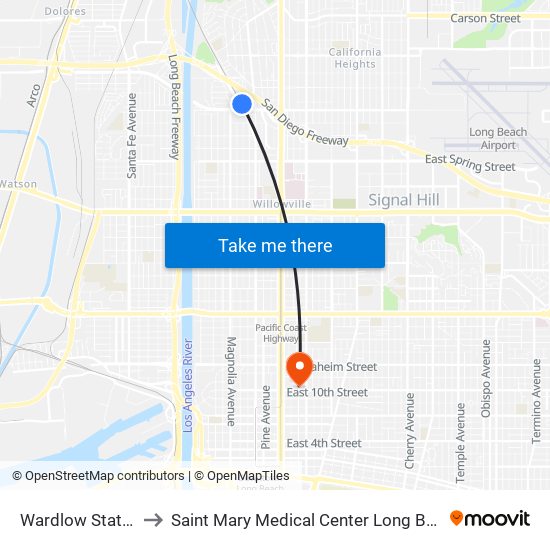 Wardlow Station to Saint Mary Medical Center Long Beach map