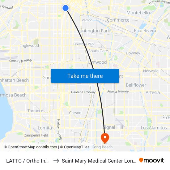 LATTC / Ortho Institute to Saint Mary Medical Center Long Beach map