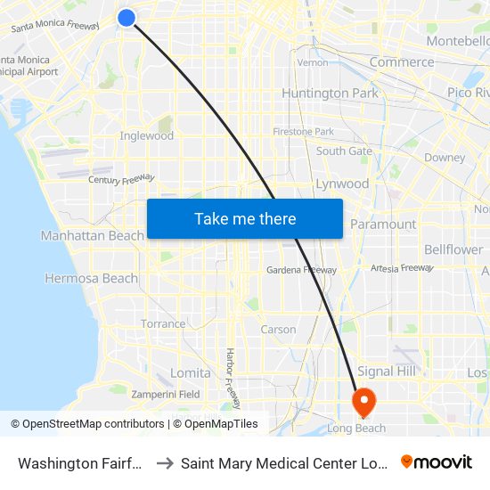 Washington Fairfax Hub to Saint Mary Medical Center Long Beach map