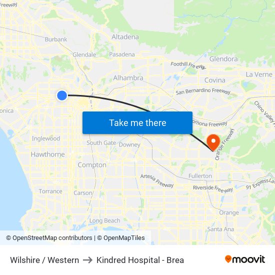 Wilshire / Western to Kindred Hospital - Brea map
