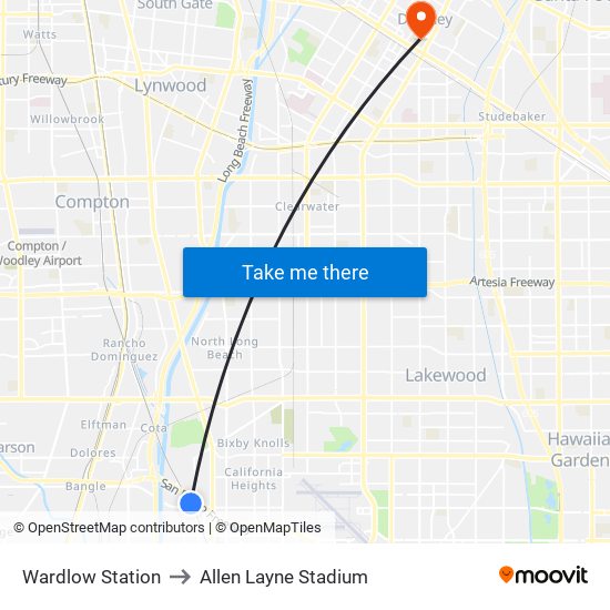 Wardlow Station to Allen Layne Stadium map