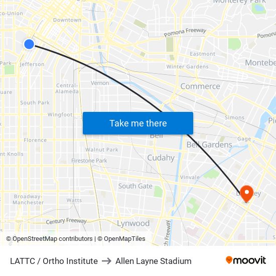 LATTC / Ortho Institute to Allen Layne Stadium map