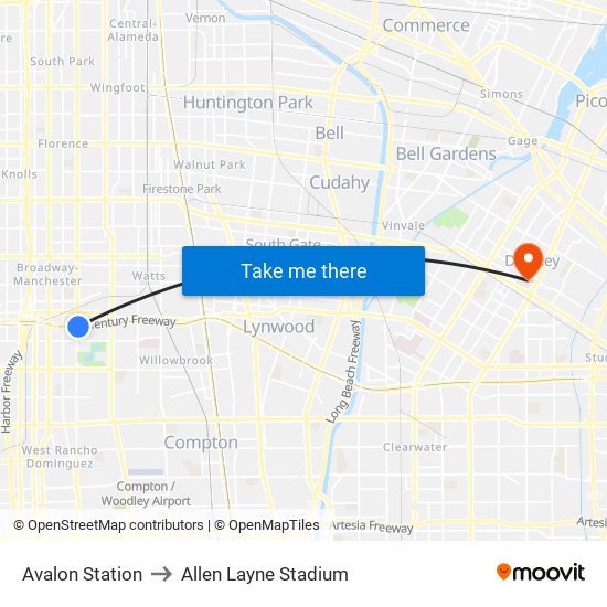 Avalon Station to Allen Layne Stadium map