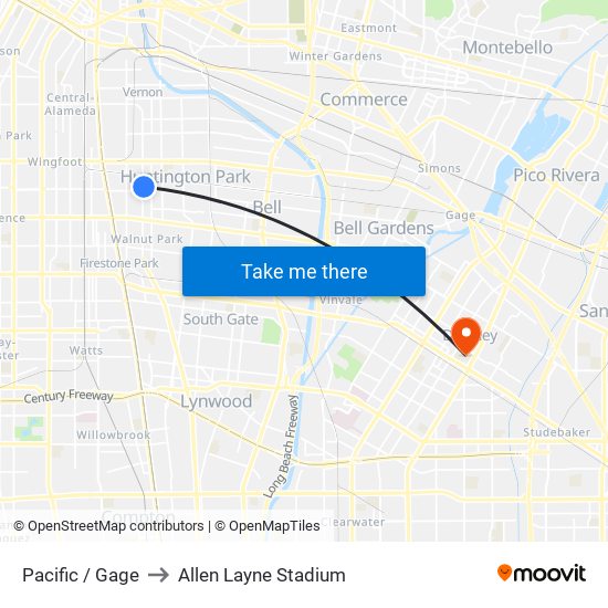 Pacific / Gage to Allen Layne Stadium map
