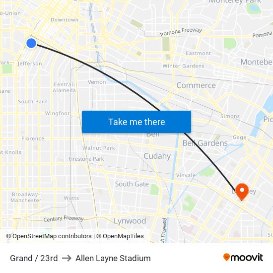 Grand / 23rd to Allen Layne Stadium map