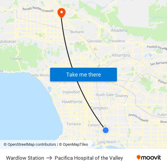 Wardlow Station to Pacifica Hospital of the Valley map