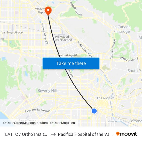 LATTC / Ortho Institute to Pacifica Hospital of the Valley map