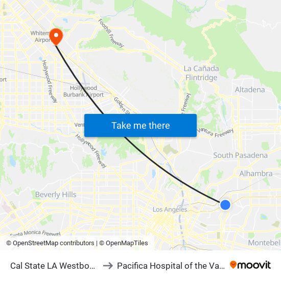 Cal State LA Westbound to Pacifica Hospital of the Valley map