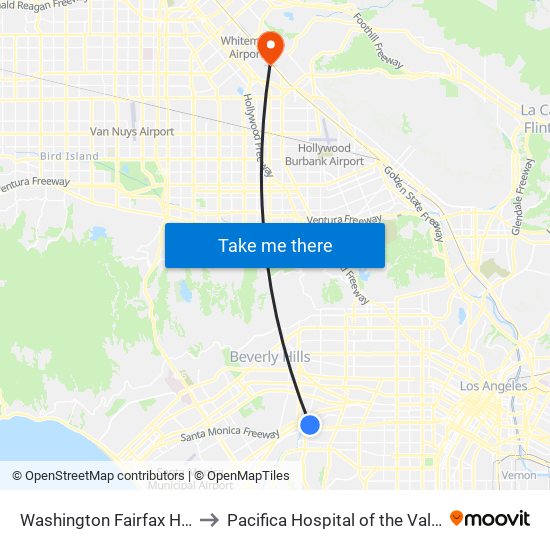 Washington Fairfax Hub to Pacifica Hospital of the Valley map