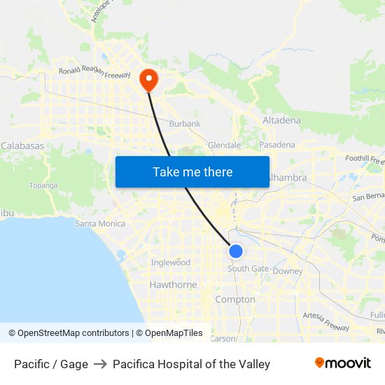 Pacific / Gage to Pacifica Hospital of the Valley map