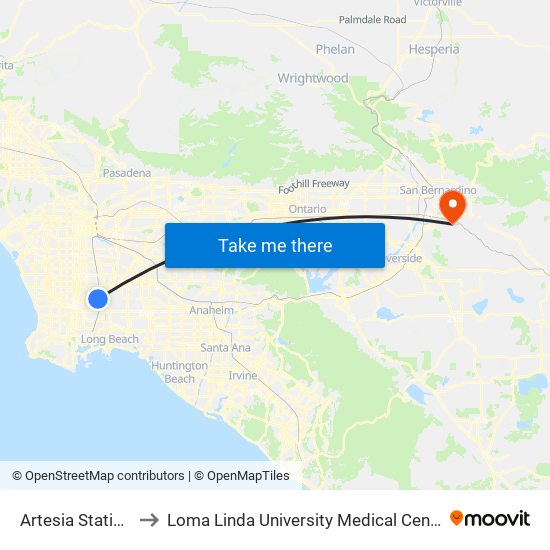 Artesia Station Bay 3 to Loma Linda University Medical Center East Campus map