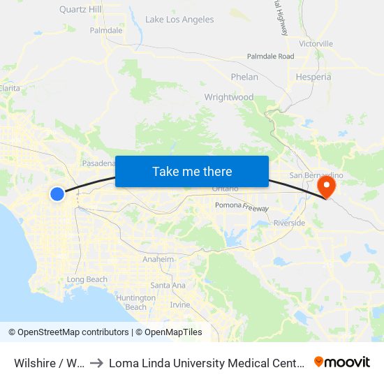 Wilshire / Western to Loma Linda University Medical Center East Campus map